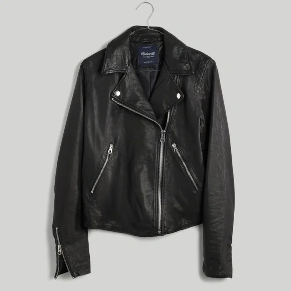 Madewell Washed Leather Motorcycle Jacket Black NEW - Picture 5 of 11